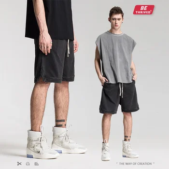 мужская одежда | весенне-летние шорты американского покроя, свободные спортивные брюки, повседневные брюки с разрезом на высоких улицах 3